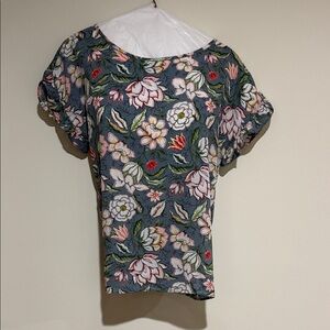 LOFT Floral Blouse with Pink and Green Accents